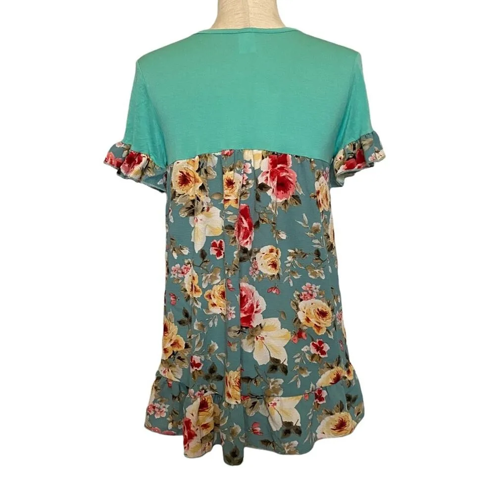 SUN & MOON Tunic Blouse Teal Size Small Multicolor Florals Green - Image 6