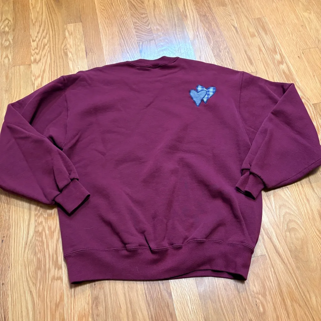 Vintage 90’s H.I.S Crewneck Sweatshirt Burgundy Embroidered Blue Hearts Sz L Red Size L - Image 7