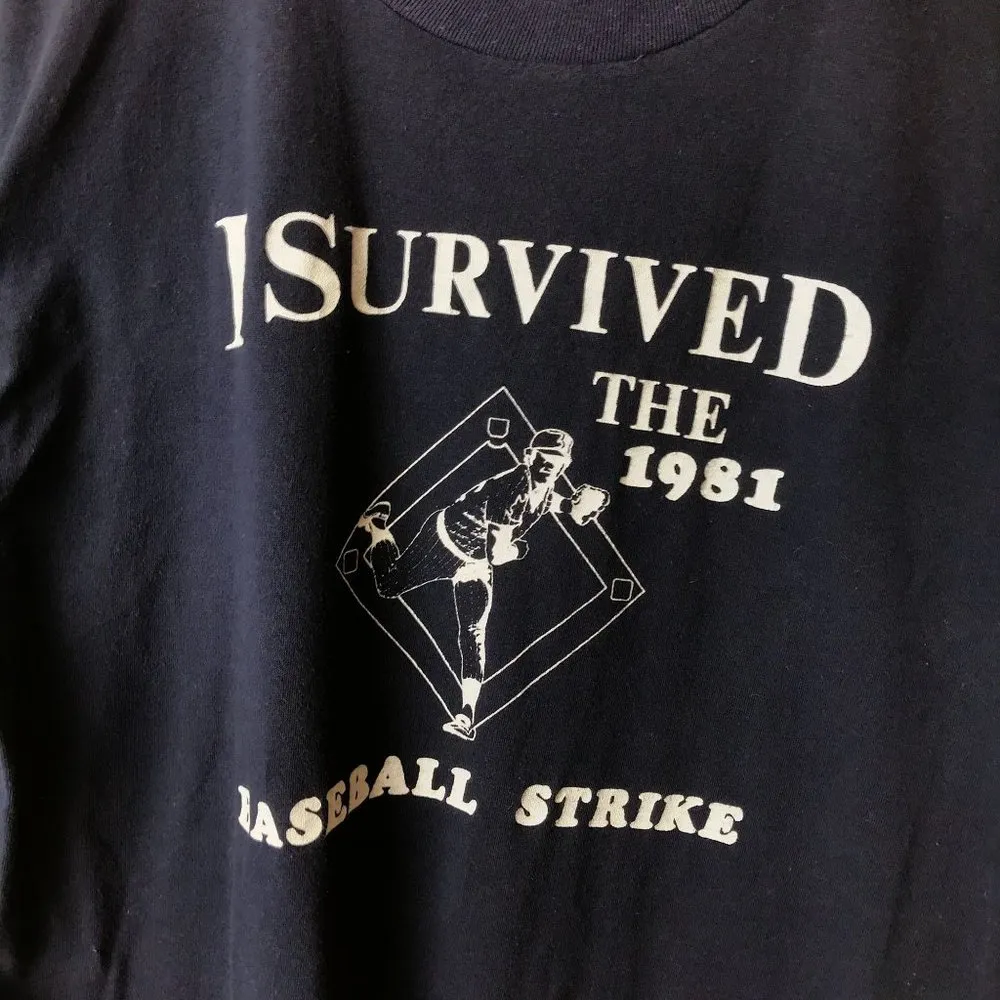 1981 Vintage I Survived Baseball Strike Pitcher T Shirt Single Stitch 80s Blue L Size L - Image 5