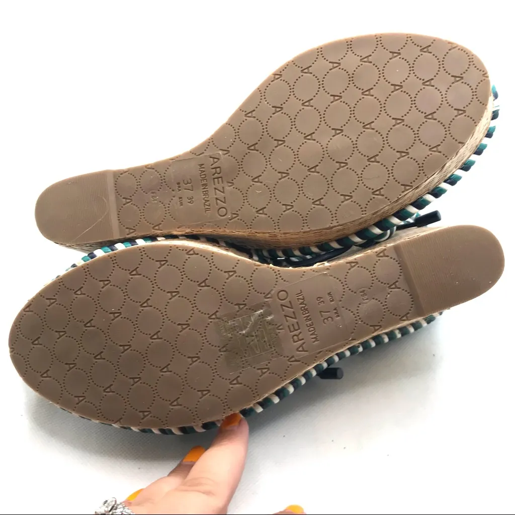 AREZZO BLUE, GREEN & WHITE TWISTED ROPE FAUX LEATHER WEDGE HEEL SANDALS (39) Blue Size 9 - Image 9