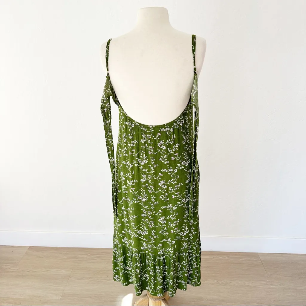 Lulu’s Missie Olive Green Floral Print Ruffled Tie-Back Midi Dress NWOT | Small - Image 13