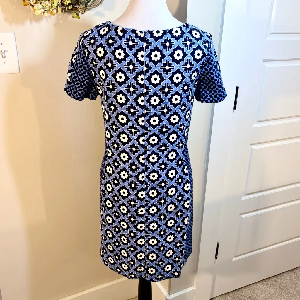 BODEN Pippa Geometric Floral Print Shift Dress Career Style w/ Pockets Sz 6 Blue - Image 8