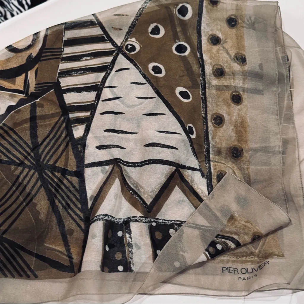 Vintage Abstract Patterned Scarf by Pier Olivier PARIS Brown - Image 2
