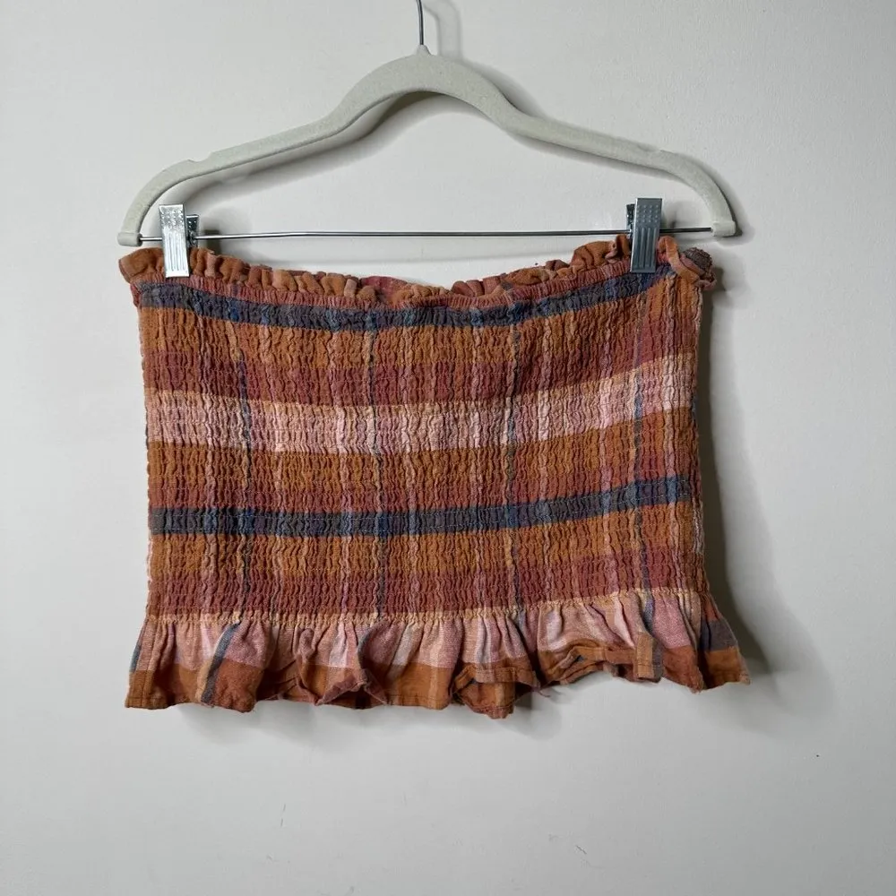 American Eagle Plaid Smocked Tube Top Women's Large - Image 3