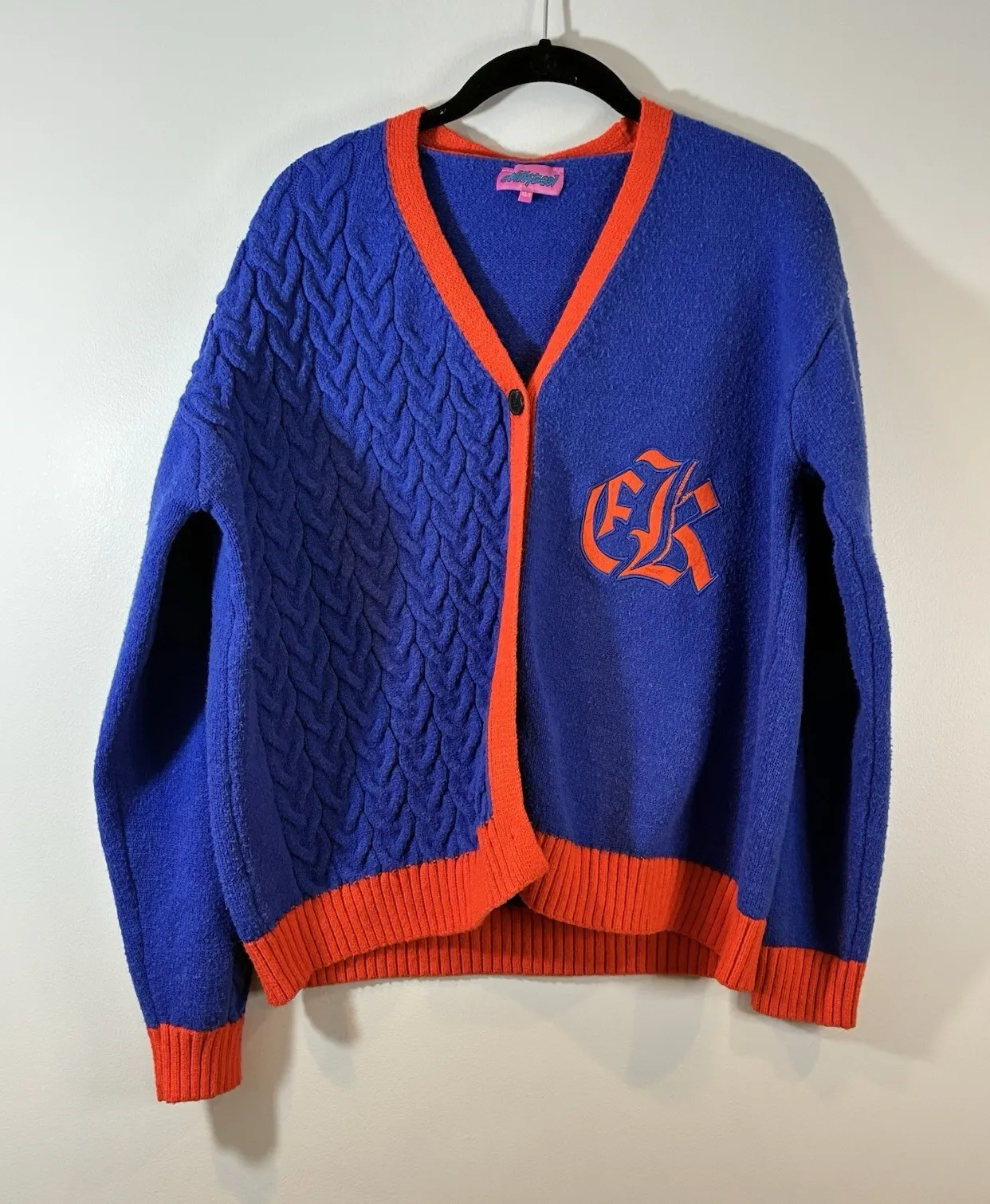 Edikted Women's Oversized Varsity Cardigan Sweater Knit Logo Blue Orange XS/S - Image 1