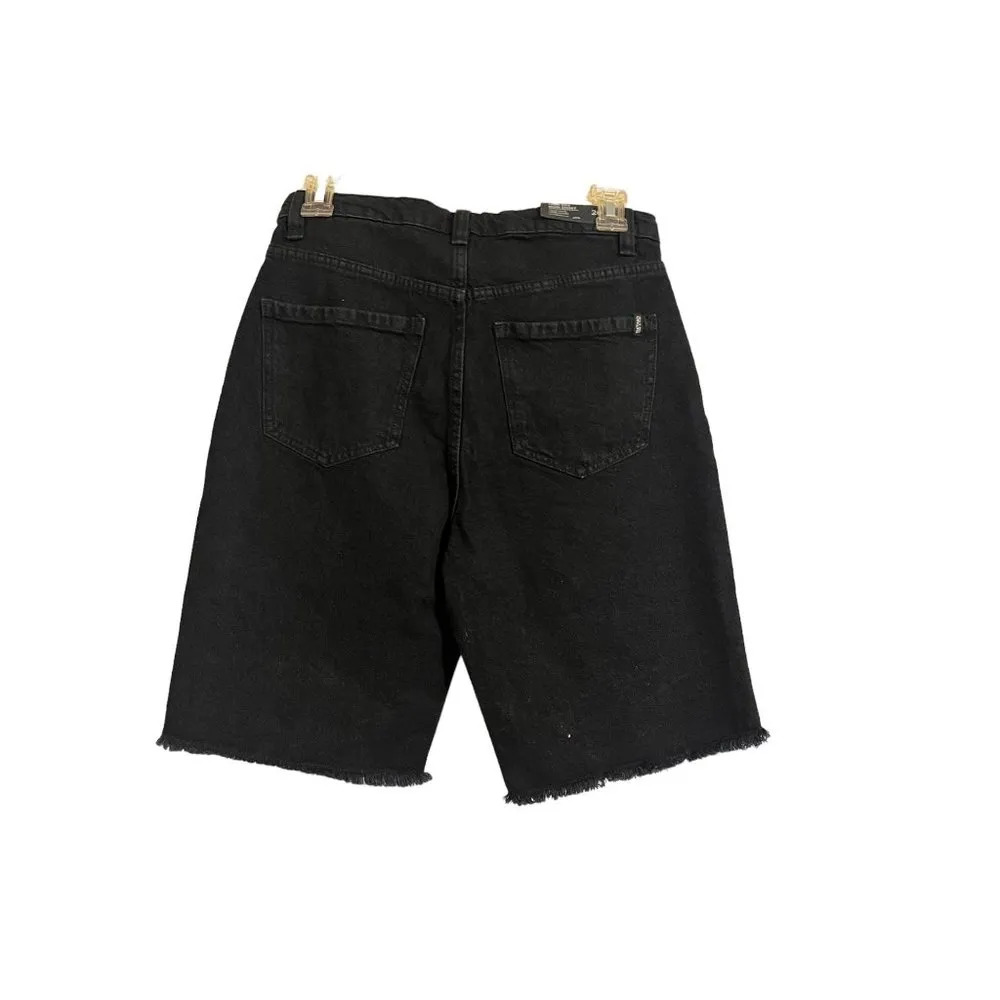Buffalo David Bitton Womens Black Lulu Denim High Rise Mom Shorts - Image 2