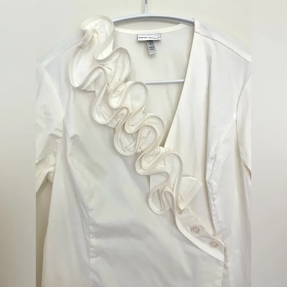 Vintage Harvé Benard White Blouse with Ruffle Neckline - Wrap Style Closure - Image 2