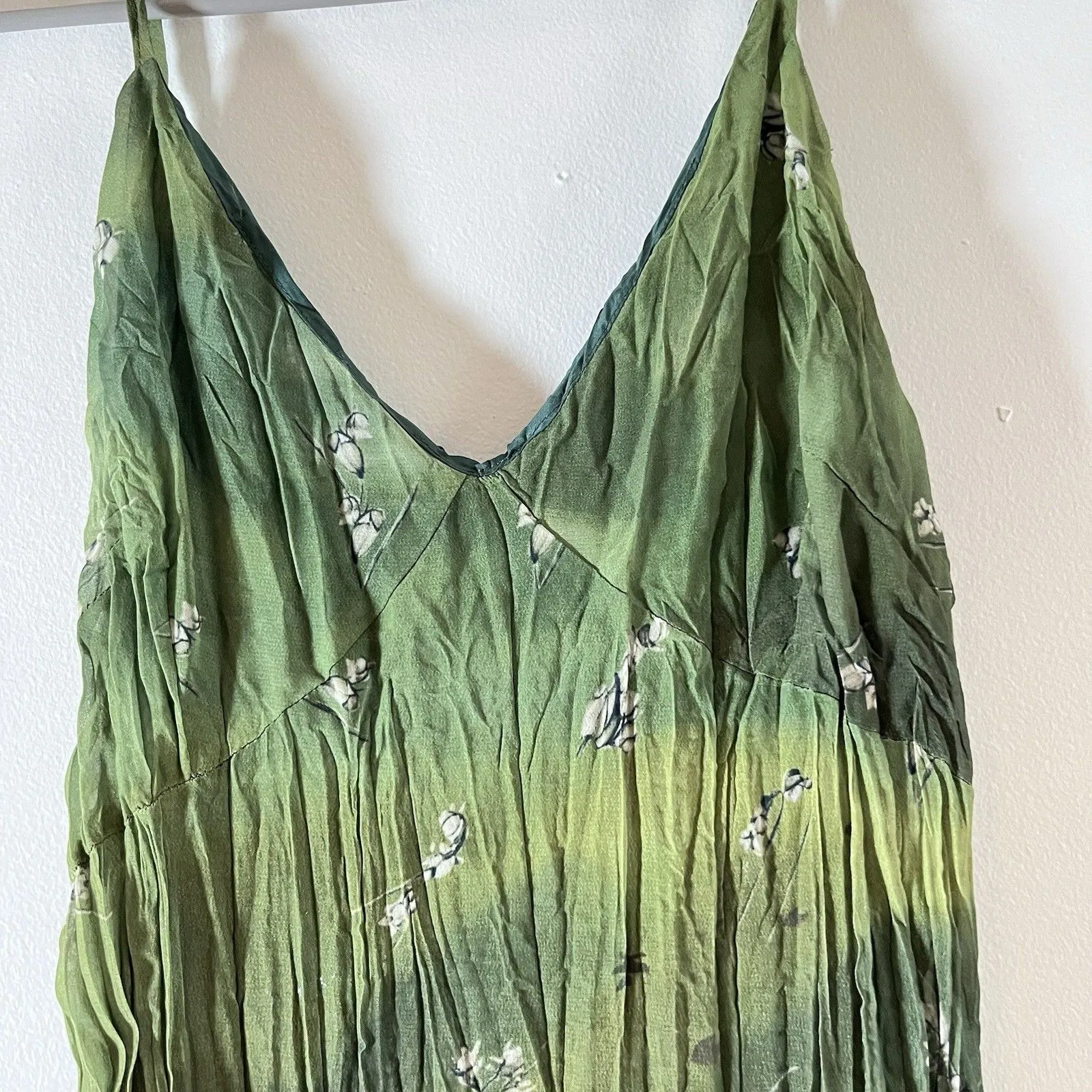 Women's Green Floral Midi Sun Dress Size M Spaghetti Straps Size M - Image 3