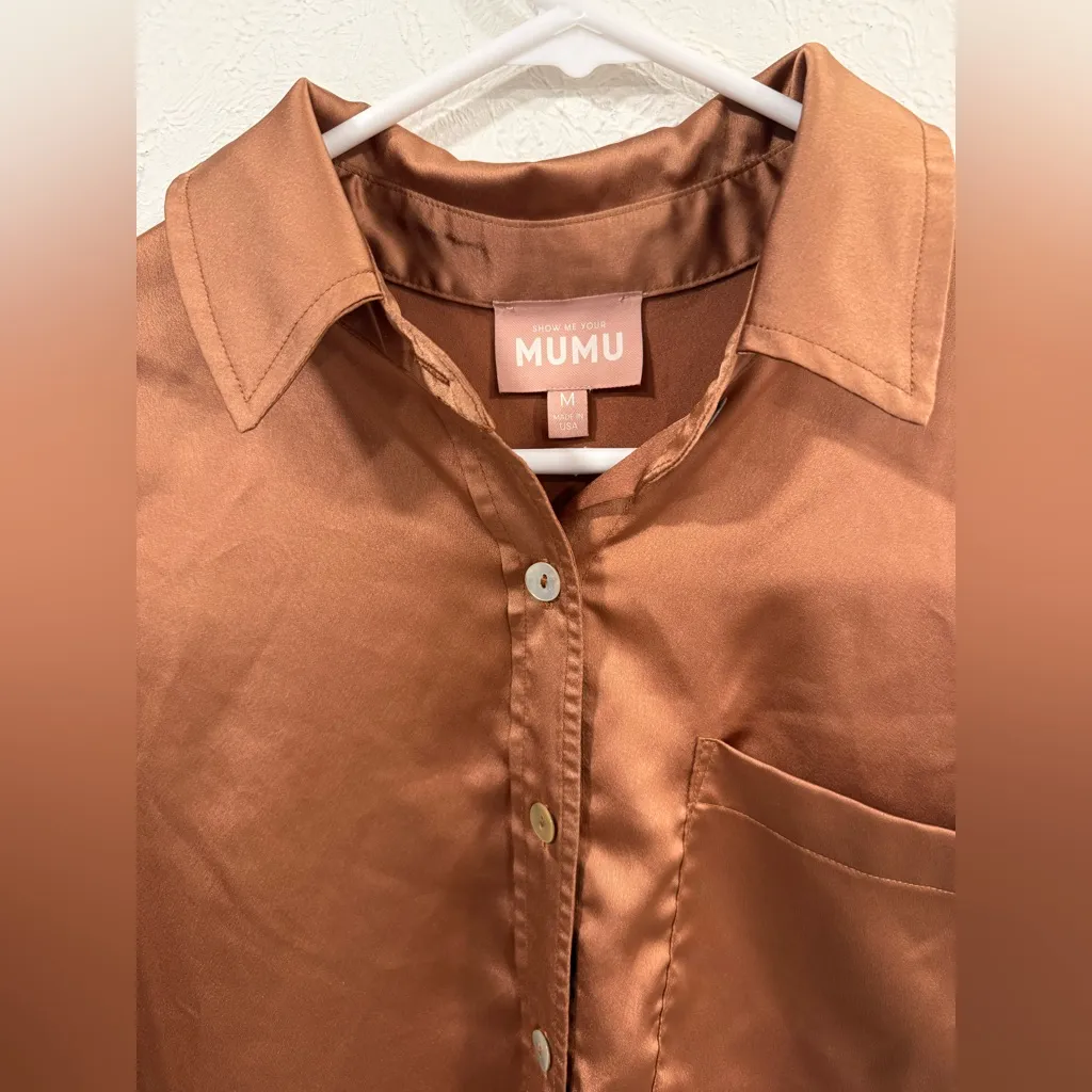 Show Me Your Mumu Best Day Button Up + Glam Time Shorts Pajama Set Copper Medium - Image 6