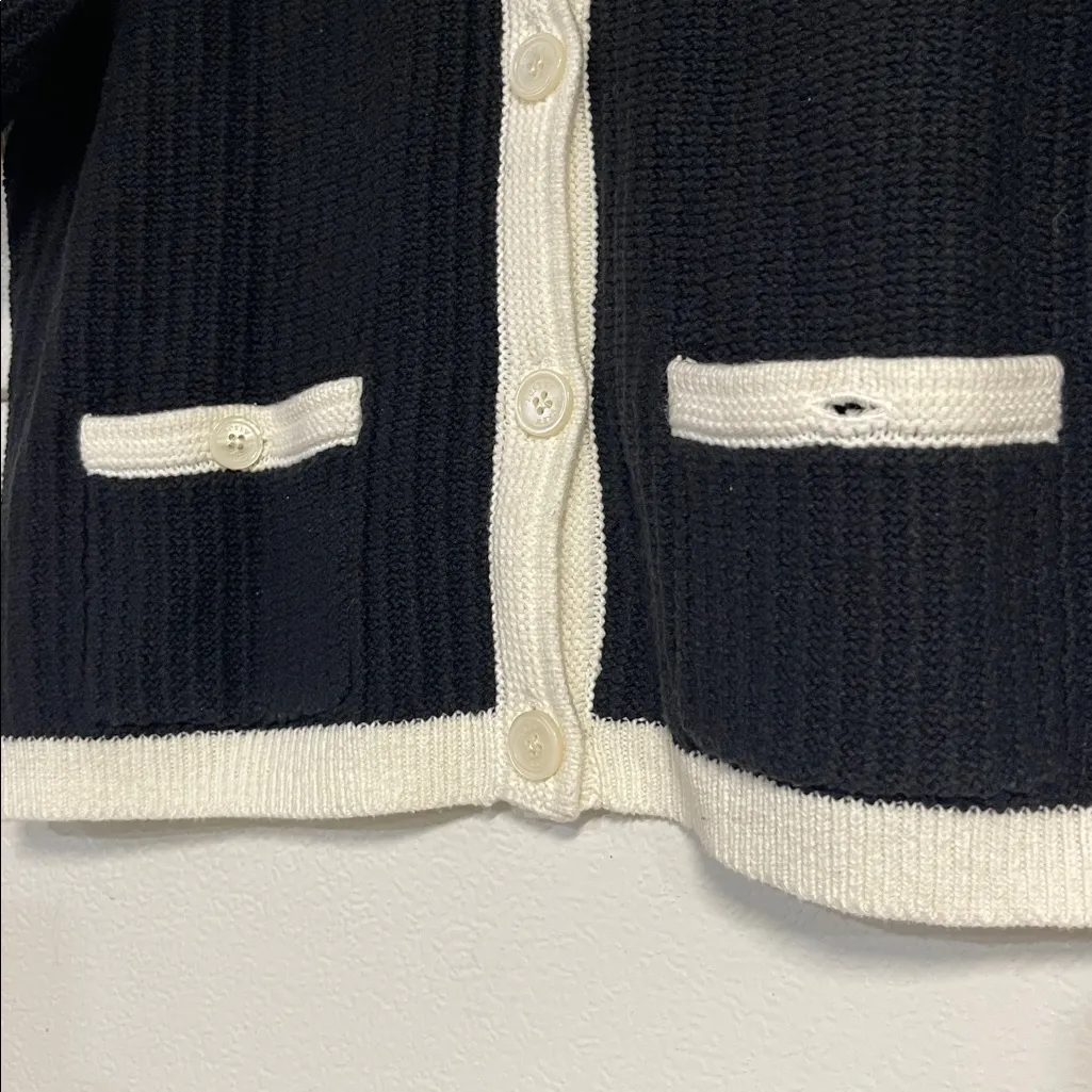 J CREW WOMENS SHORT SLEEVE LADY CARDIGAN SWEATER BLACK WHITE LARGE CA470 - Image 5