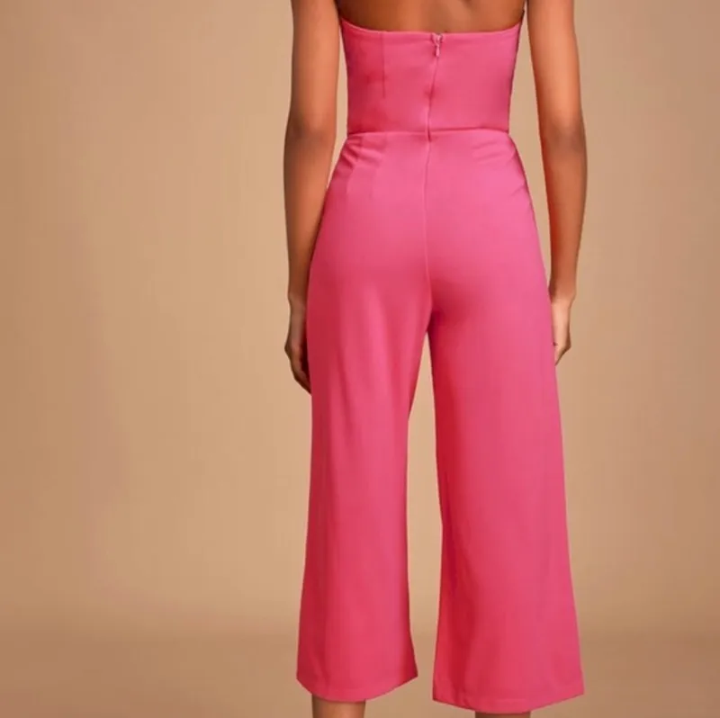 Hot Pink Strapless Cutlotte Jumpsuit - Image 4
