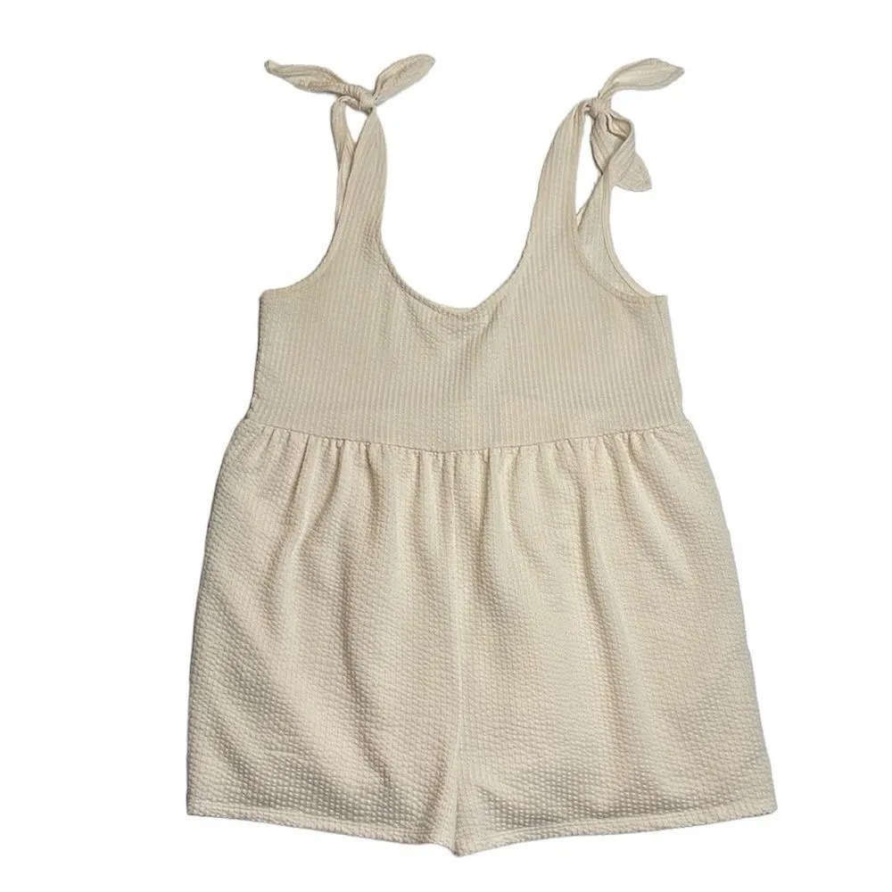 Urban Outfitters Knit Marlee Romper Cream Medium Tie Shoulder - Image 2