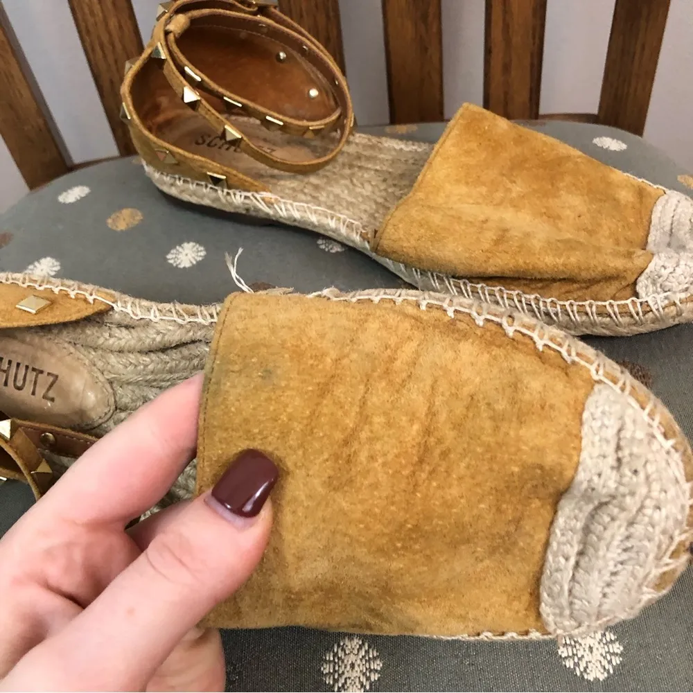 Schutz | Studded Suede Leather Espadrille Ankle Wrap Flat Sandals Size 8 - Image 4