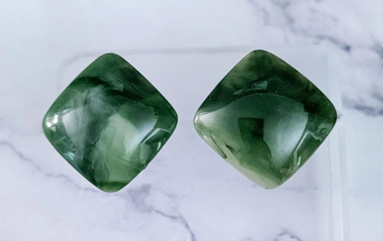 Vintage Stud Earrings Pretty & Chunky Green 1 & 1/8" Retro Statement - Image 3