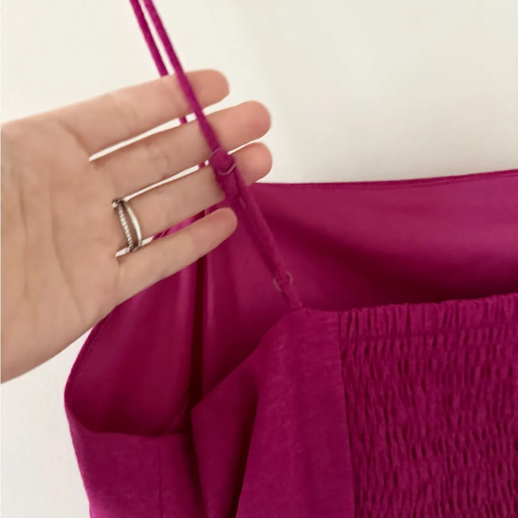 NWT Express Linen Blend Side Tie Mini Dress with Smocked Back in Dark Pink L - Image 4