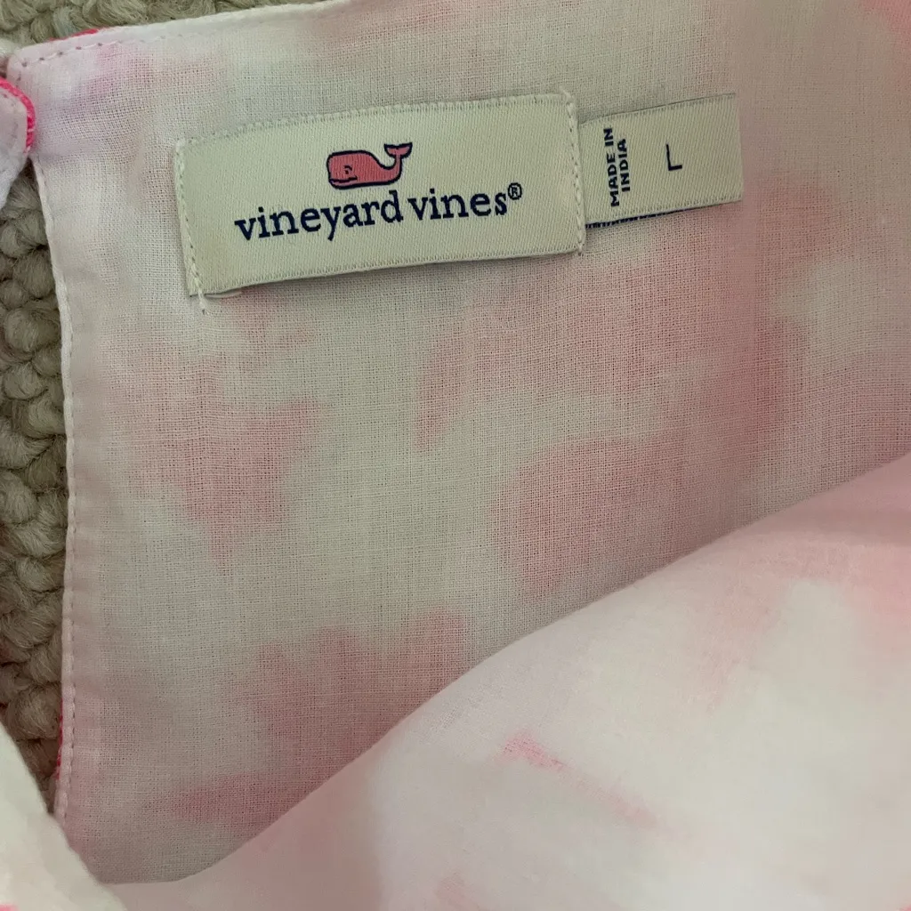 Vineyard Vines Pink Smocked Ruffle Palm Tree Linen Dress - Image 5