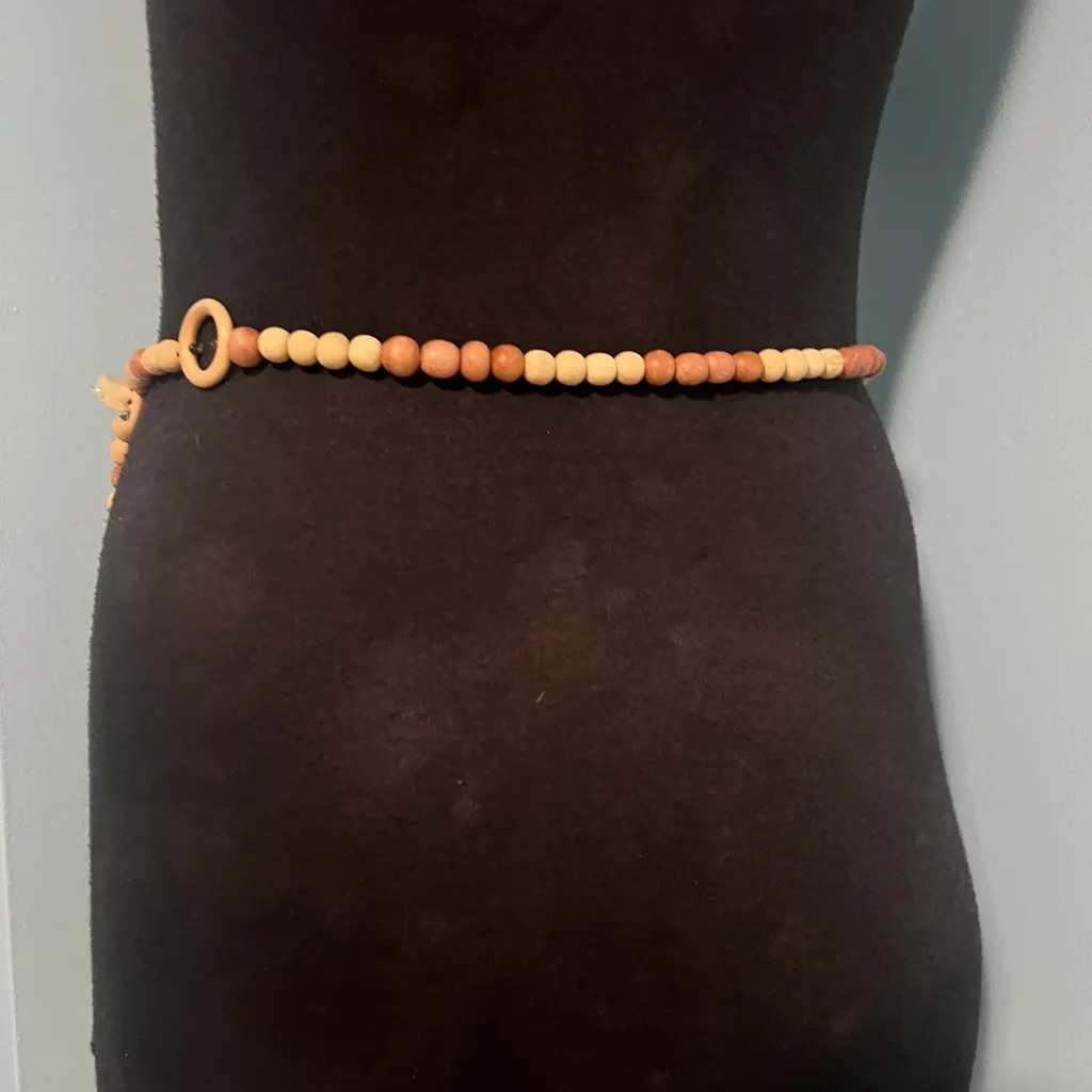 Clearance 50% off Vintage Wooden Geometric Beaded Boho Belt, Size Small Brown - Image 2