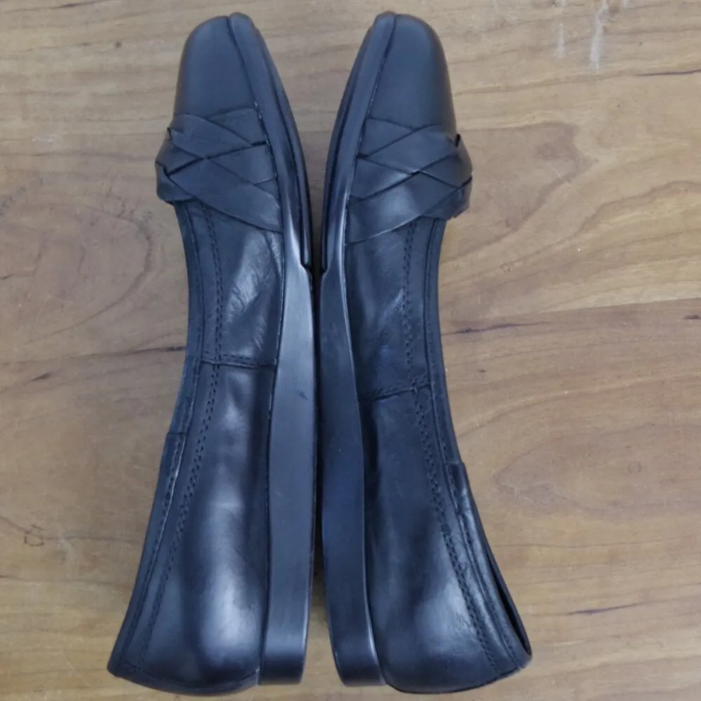 Kravings Queens Black Leather Woven Front Flats Size 7M - Image 5