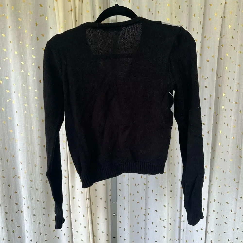 100% Cotton Argyle Button Up Elizabeth Geometric Sweater S - Image 3