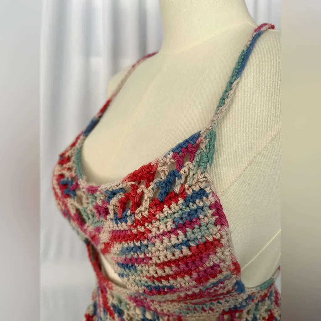 Handmade Crochet Halter Top Boho Cutout Peplum Multicolor (1071) - Image 9