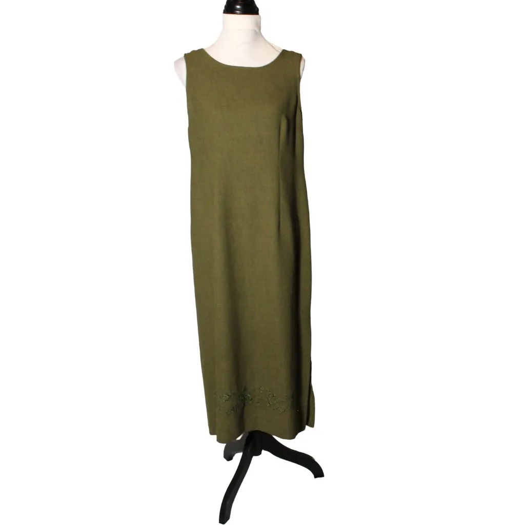 Vintage 90s Sag Harbor Whimsigoth Set Size 10P Olive Green Embroidered Dress - Image 11
