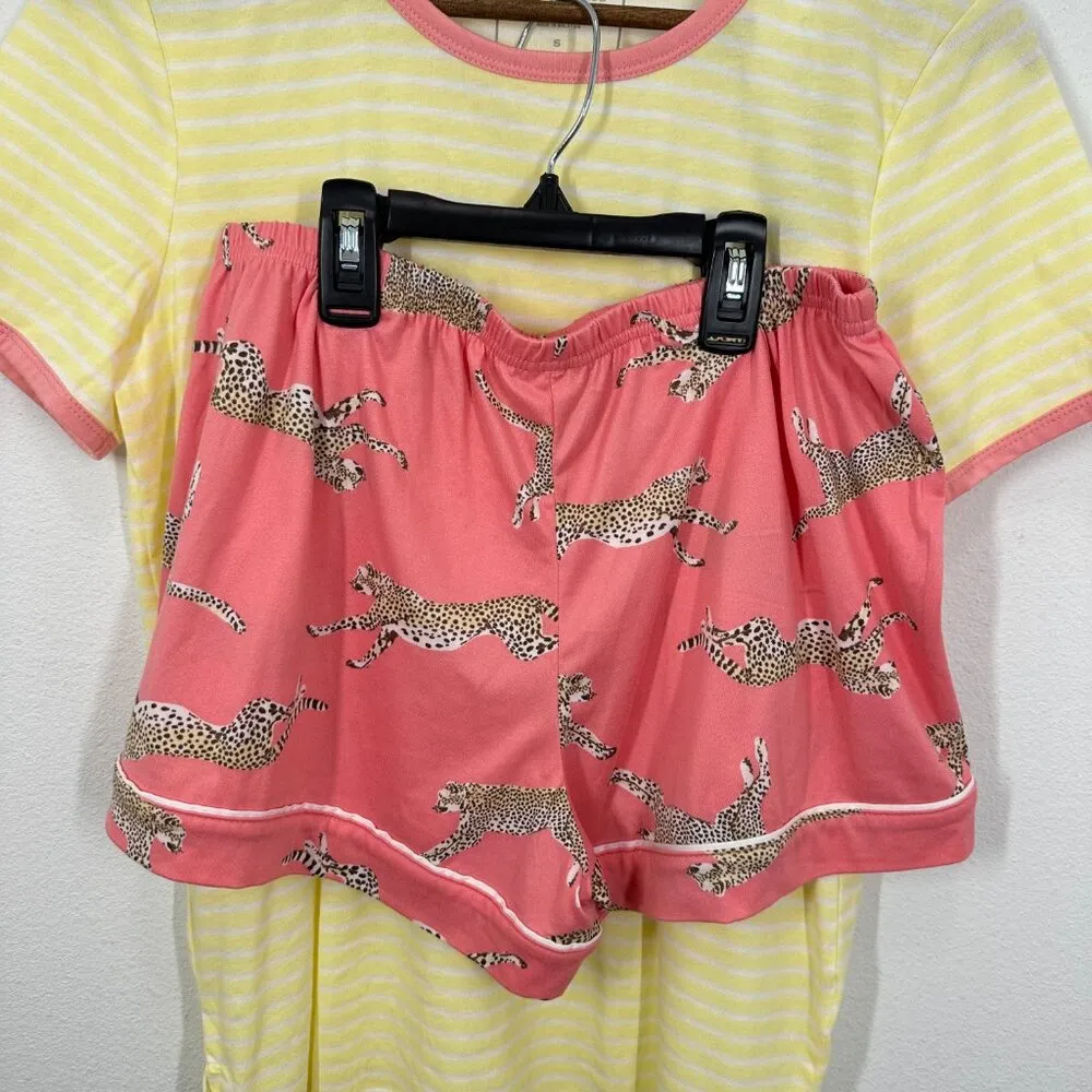 Charter Club Flora Nikrooz Yellow Pink Super Soft Pajama Set Short Sleeve Shorts - Image 5