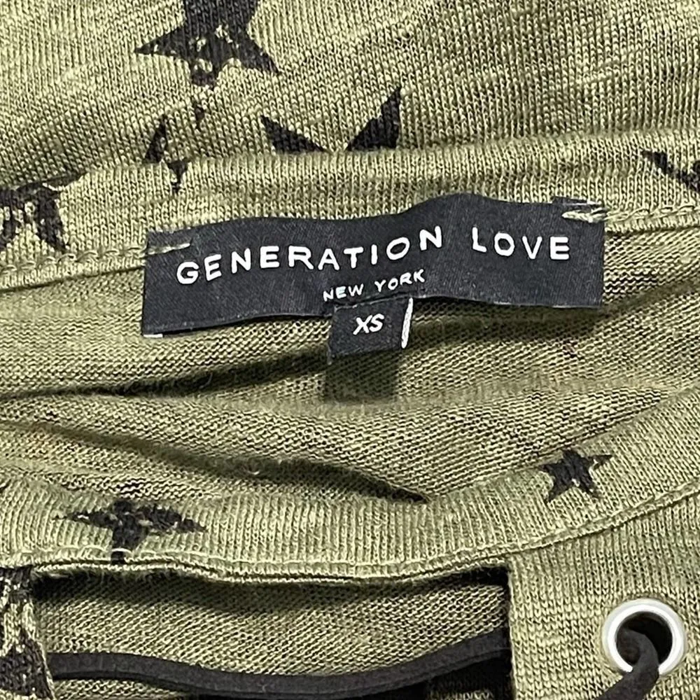 Generation Love‎ Valentina Long Sleeve Lace Up Tee Star Print Green Extra Small - Image 3