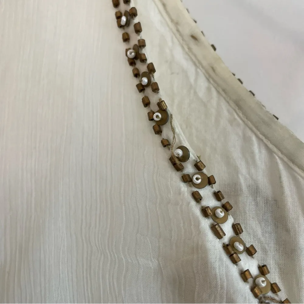 Vijay Singh White Dress With Paisley Print W/ Beading Sequins Light Weight SZ S - Image 10