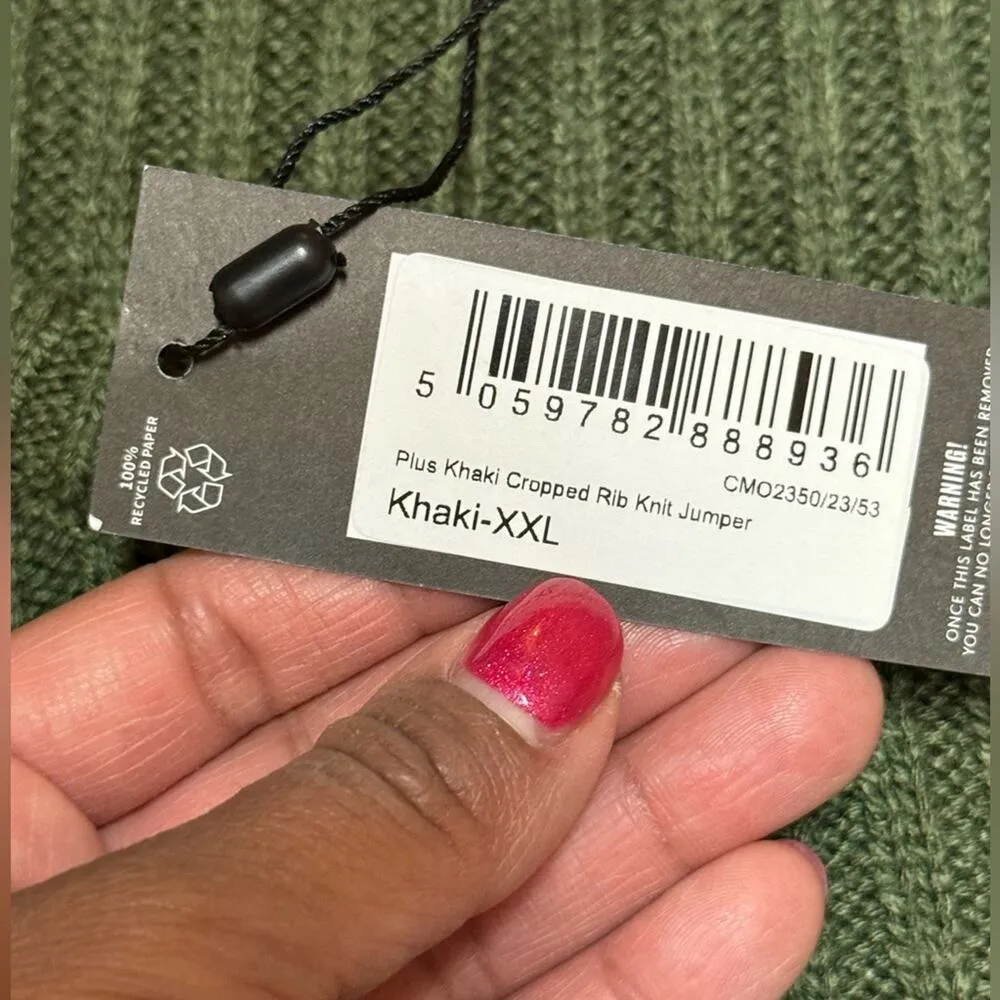 PrettyLittleThing Plus Sweater Size Khaki Cropped Knit  XXL NWT - Image 8