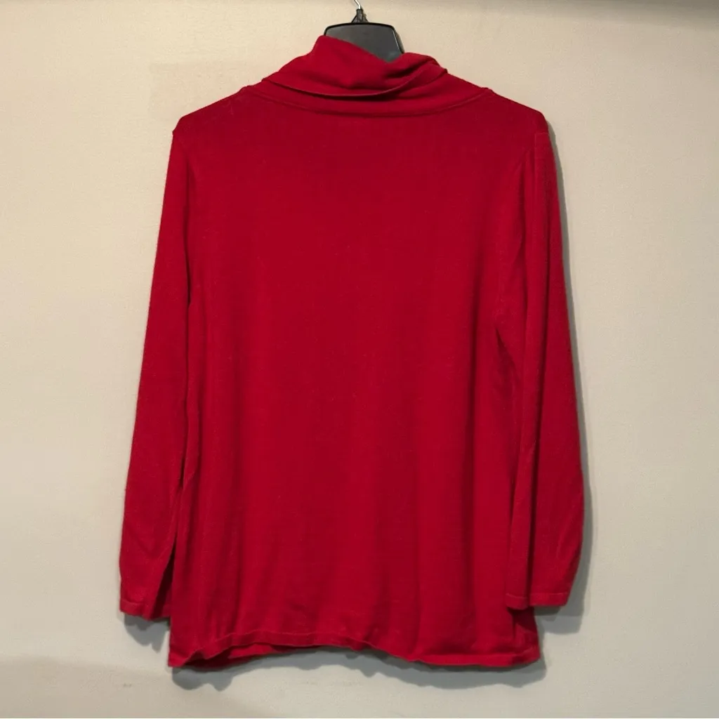 DRAPERS & DAMON Red Cowl Neck Sweater with Embellishments Christmas Tree Design Size 1X - Image 2