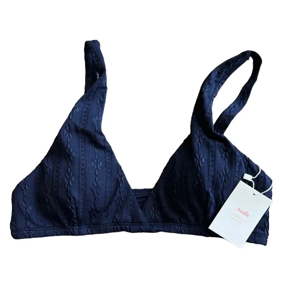 Andie The Belmar Bikini Top In Navy Eyelet XS NWT - Image 3