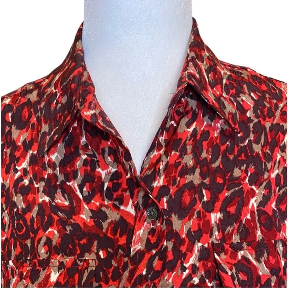 NWT Equipment Femme Red Leopard Viscose Button Down Blouse Top Shirt Size Small - Image 6