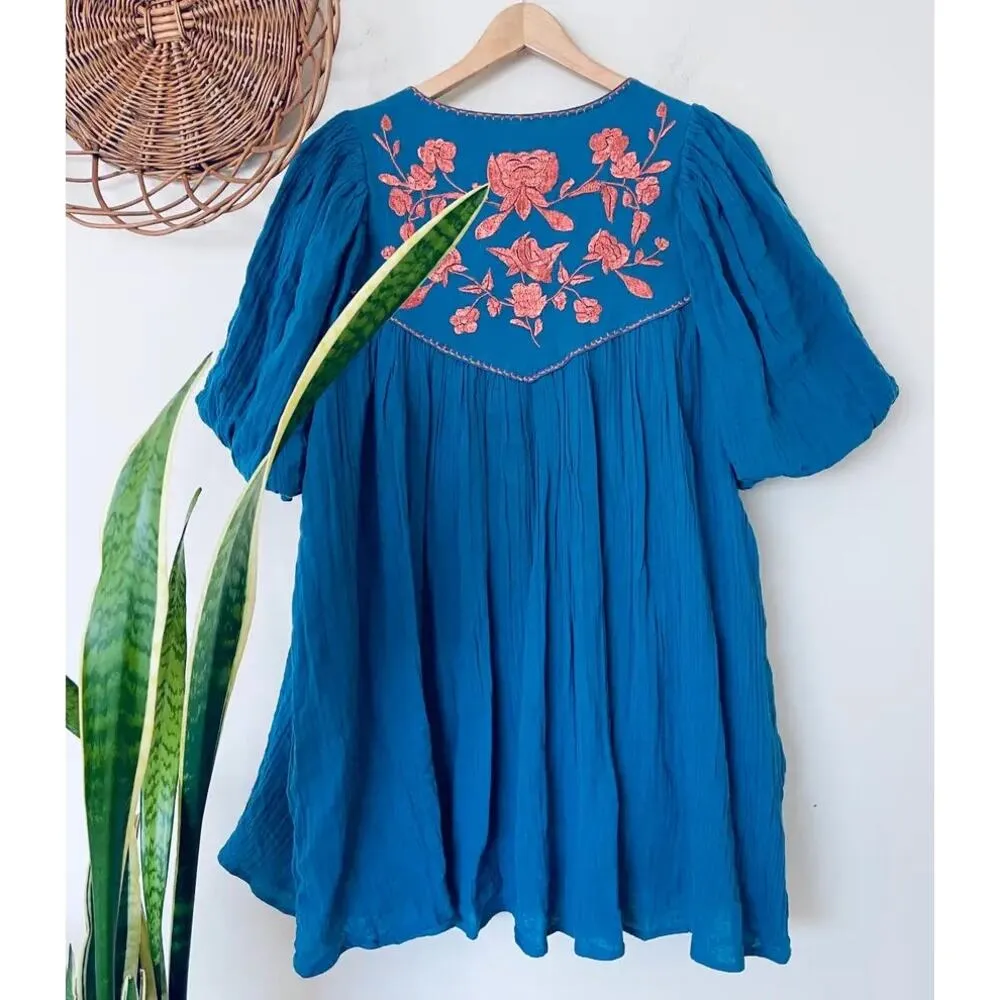 NEW Free People Rosa Linda Embroidered Babydoll Mini Dress XS Oversized $148 - Image 4