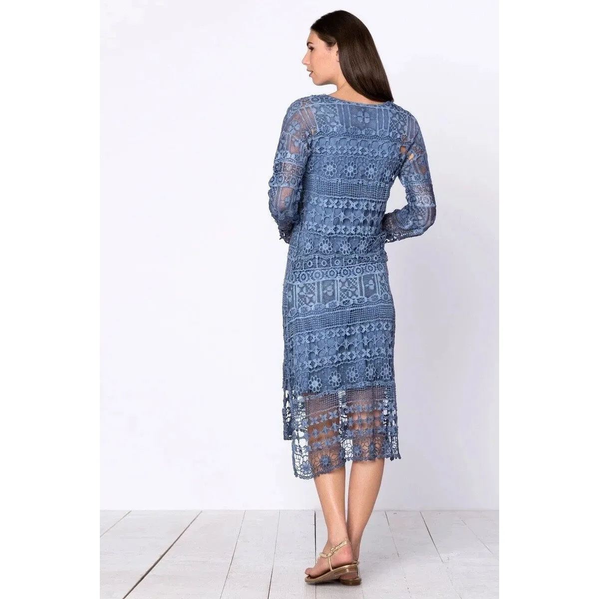 XCVI Fonda Midi Dress Crochet Blue Floral Long Boho Western Coastal Size Medium - Image 2