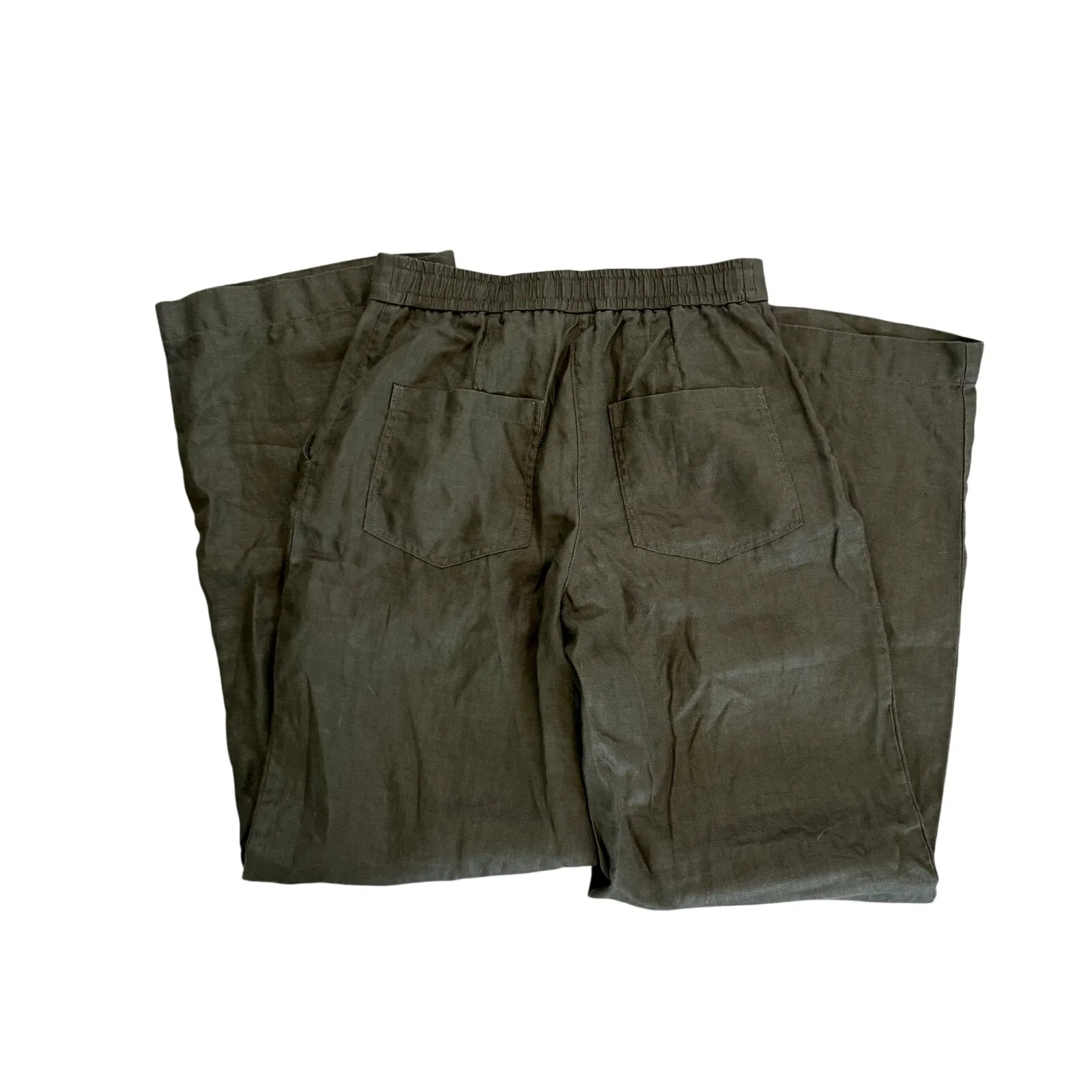 Massimo Dutti Pants Olive Green Linen Wide Leg Trousers Pant Women's Size Medium - Image 3