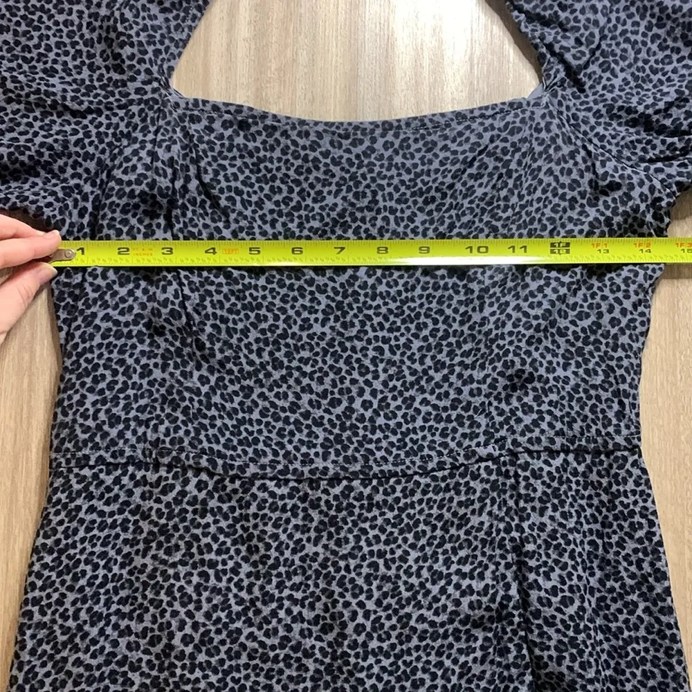 Abercrombie Elbow Sleeve Midi Dress Blue Black Animal Print Women Medium Petite - Image 9