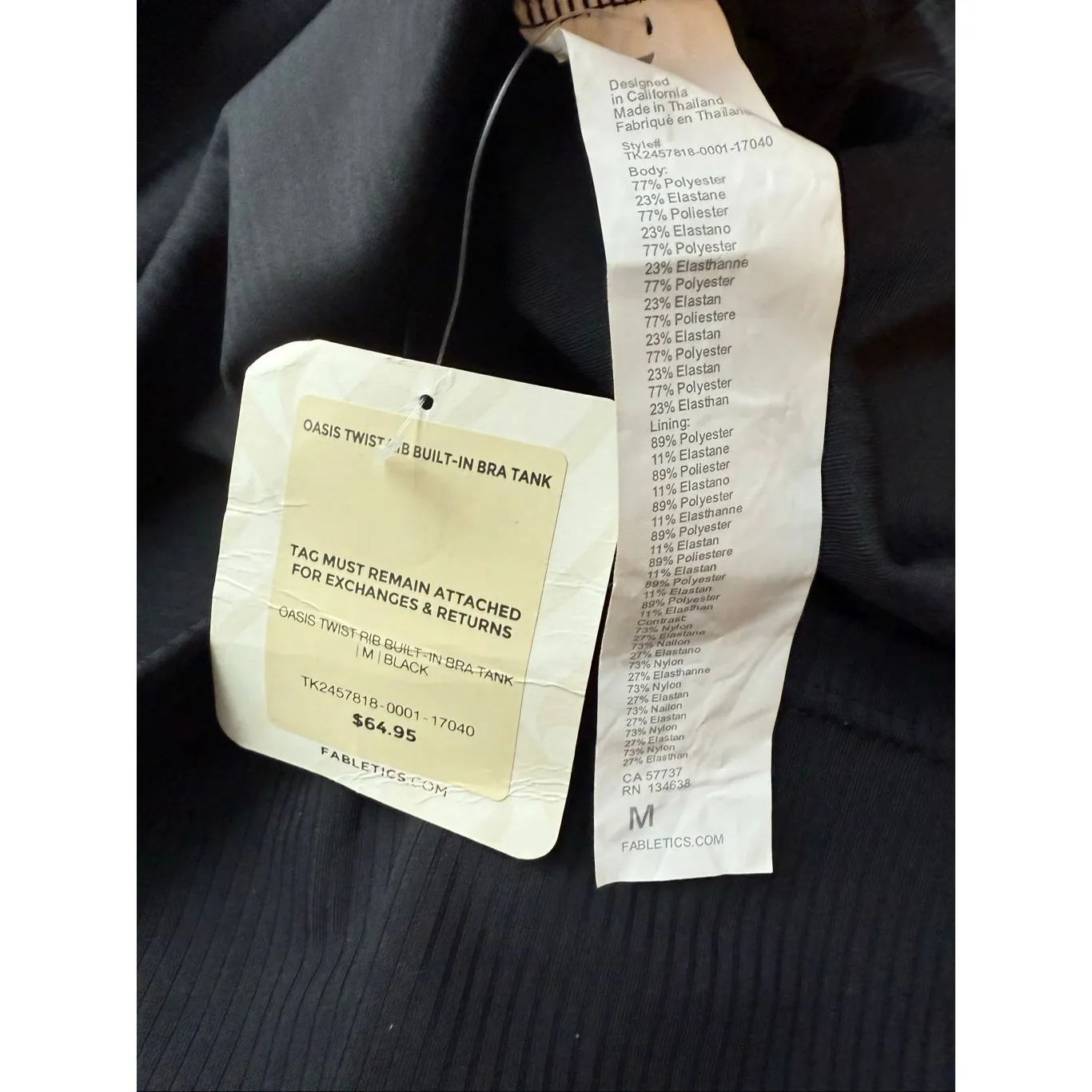 Fabletics Oasis Rib Twist Built-In Bra Tank In Black Size M - Image 6