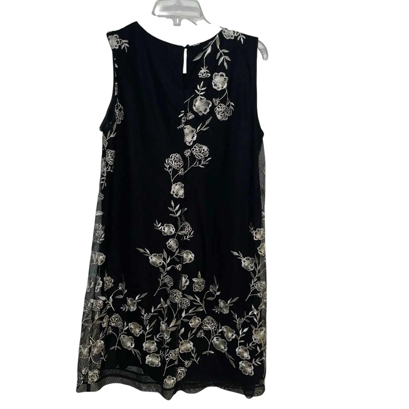 Roz & Ali Dressbarn Black Floral Embroidered Elegant Shift Sleeveless Dress Sz12 - Image 7