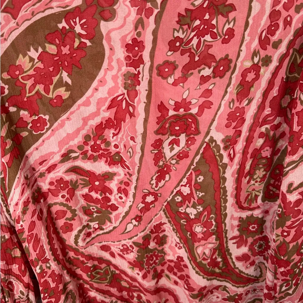 Talbots Red Pink Paisley Silk Tunic Top Sheer Womens‎ size 4 - Image 5