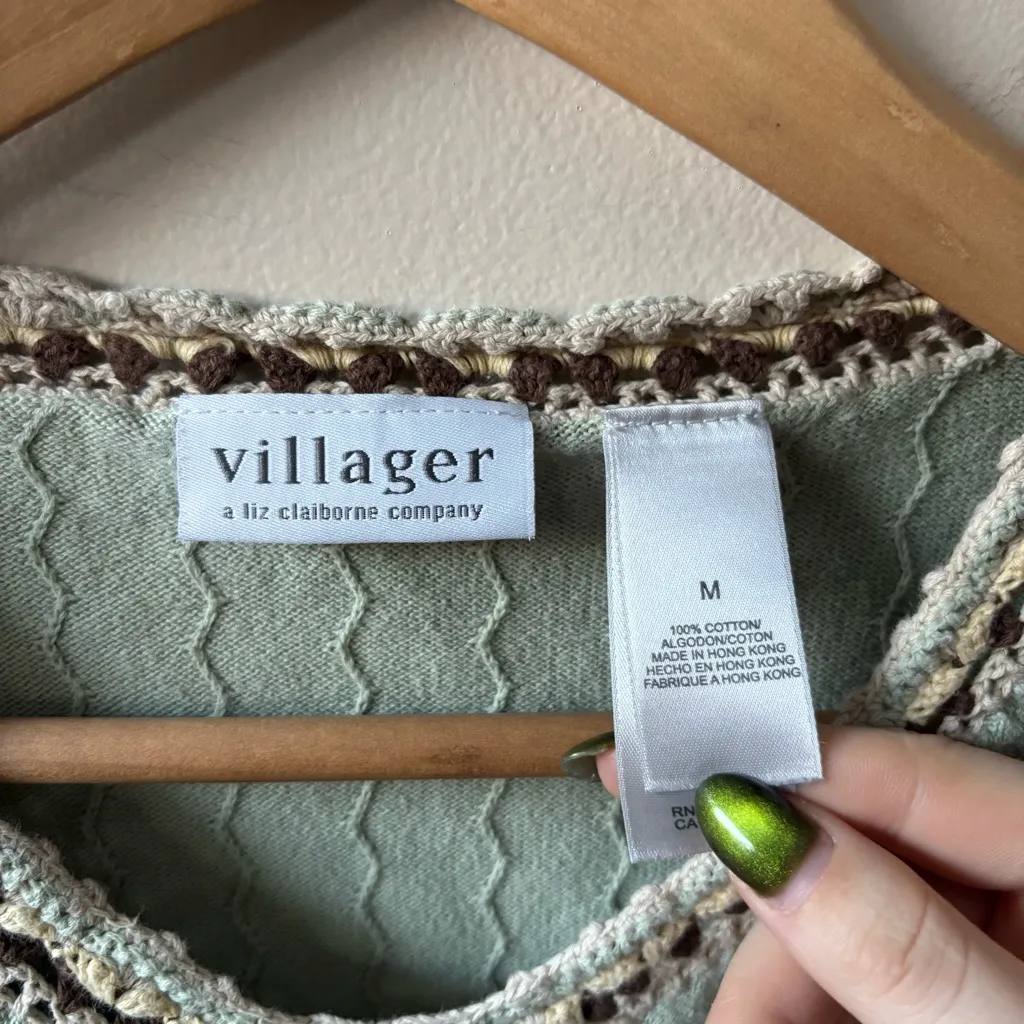 The Villager Mint Green Crochet Tee Size M - Image 3
