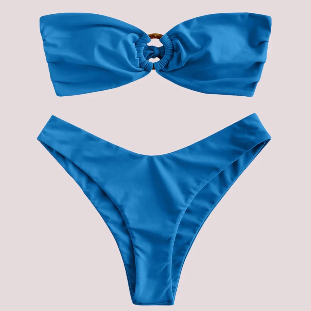 NWT ZAFUL Blue O-Ring Bandeau Bikini Set - Small - Image 3