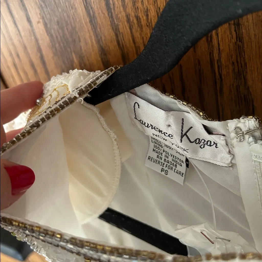 NWT Vintage Laurence Kazar Silk Sequin Beaded Ivory Fan Short Sleeve Top SMALL p - Image 8