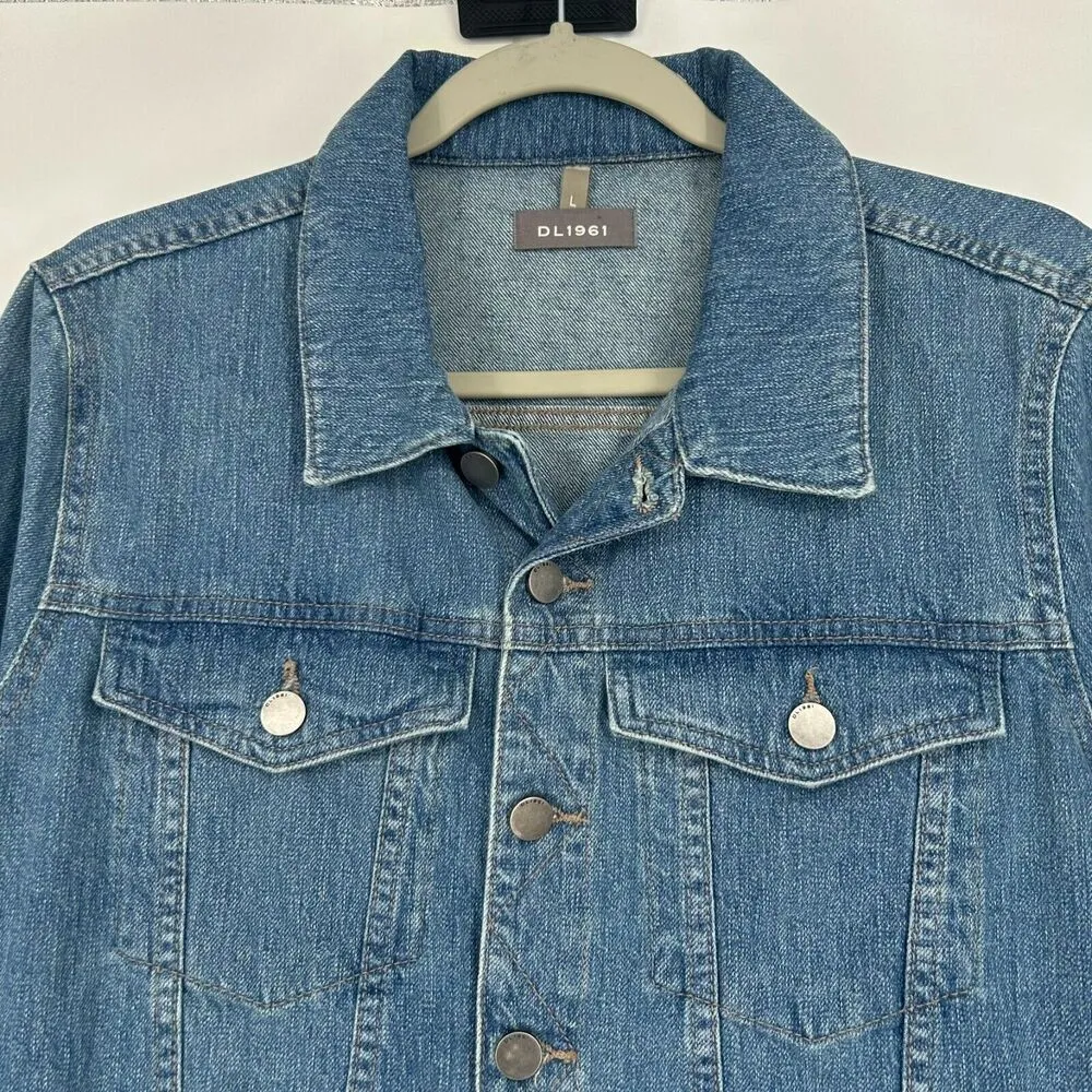 DL1961 Maddox Denim Trucker Jacket Button Front Pockets Medium Wash Size L - Image 2