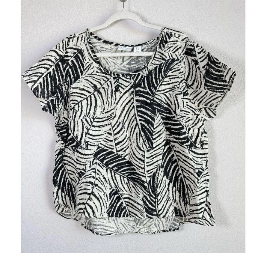 Nicole Miller 100% Linen Black Palm Print Top Size 1X Tropical Coastal Lagenlook - Image 10