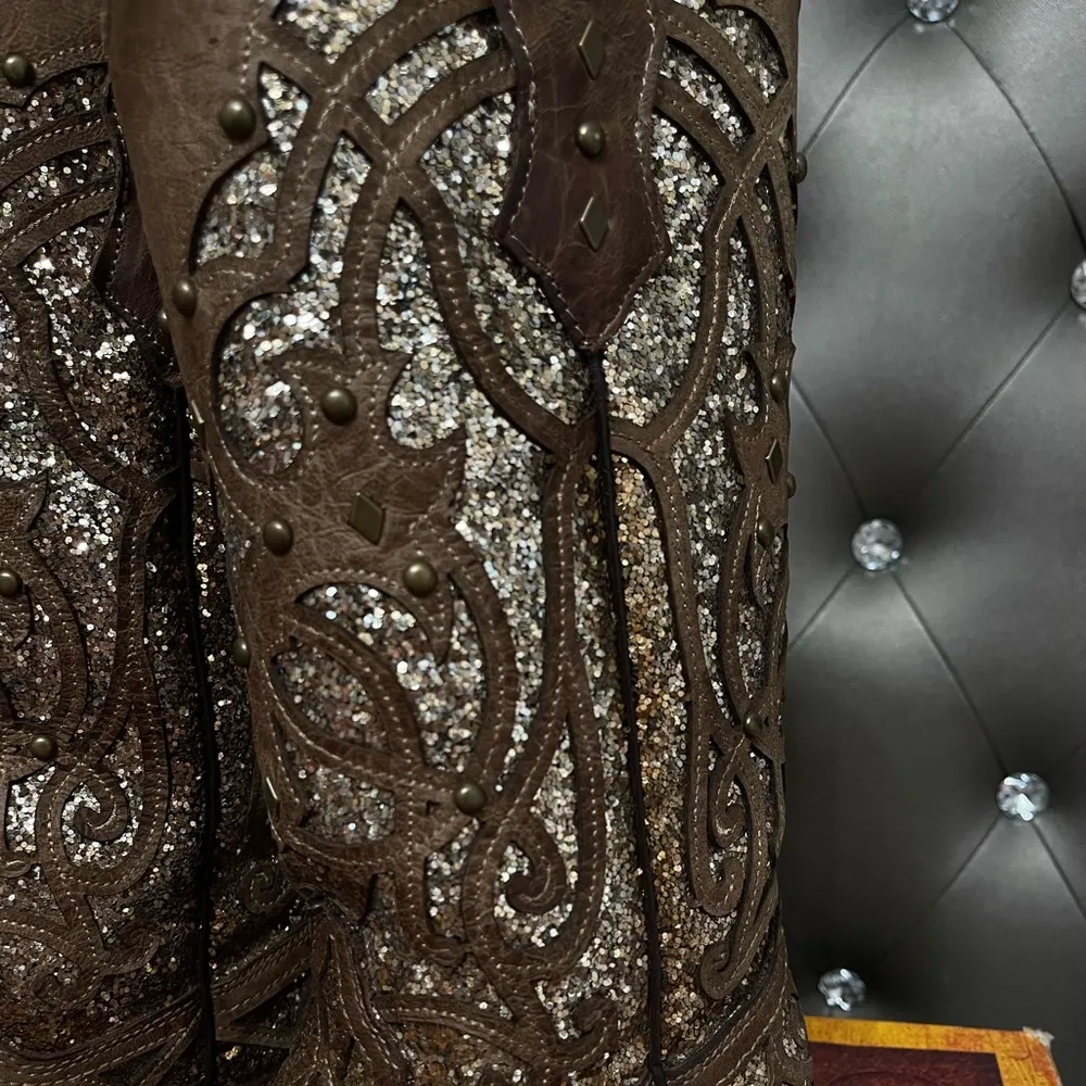 Corral brown and gold glitter boots - Image 2