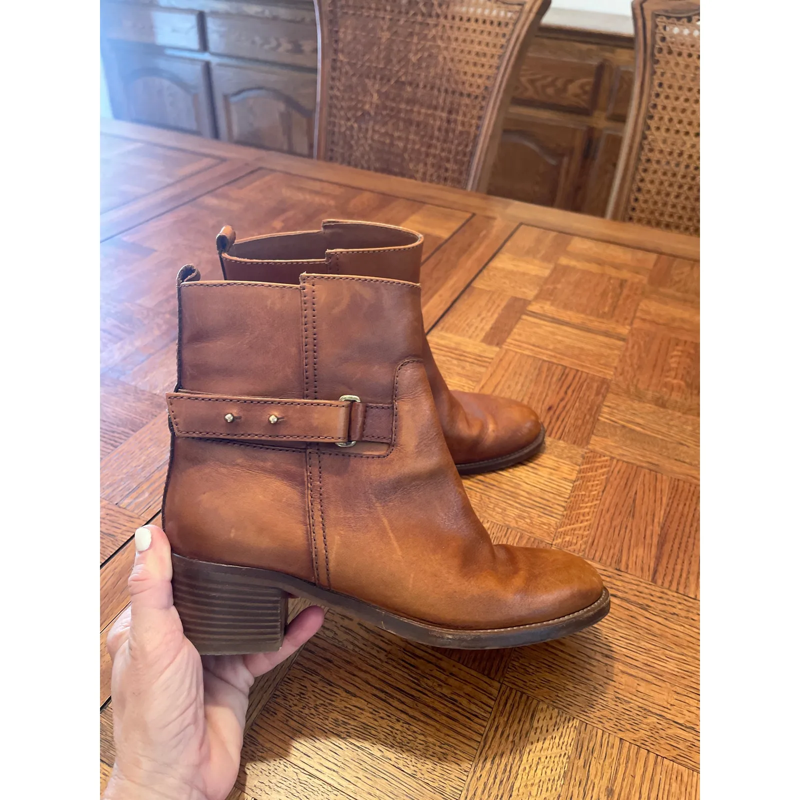 J Crew Parker Leather Moto Ankle Boots Booties Cognac size 8 - Image 2