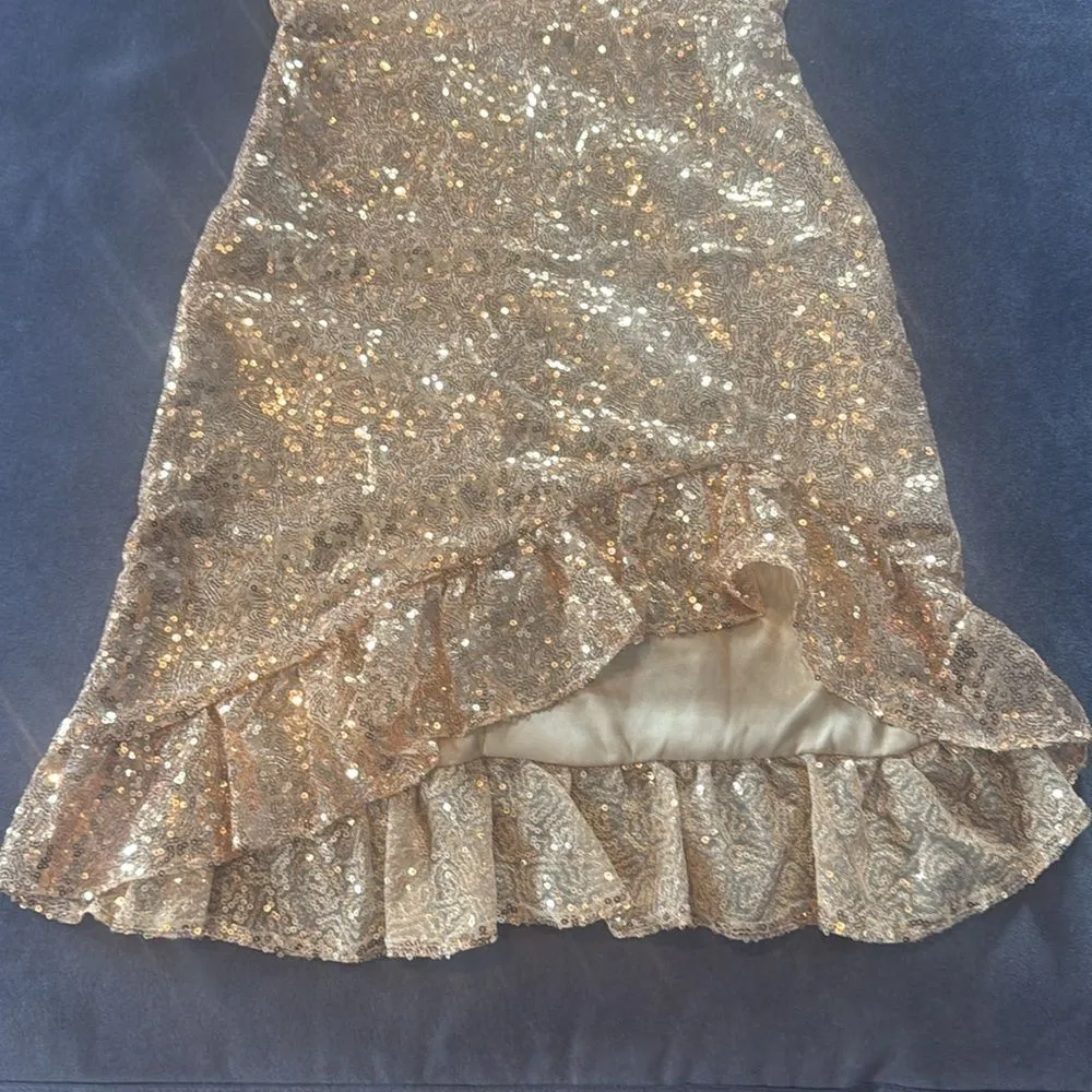 Women’s Gold Sequined Short Homecoming Dress Ruffle Hem Corset Back Size 0 NEW - Image 12