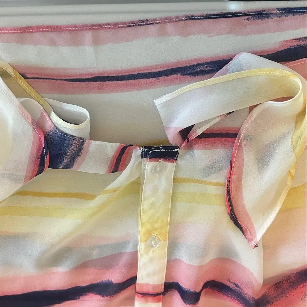 A Byers Watercolor Tie Front Sheet Blouse Multicolor Size Medium - Image 8