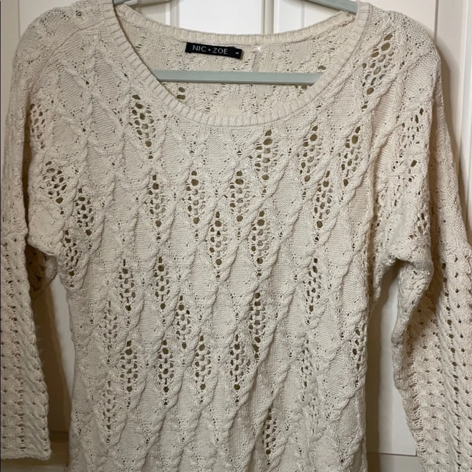 Nic + Zoe diamond sweater off white beige size Small - Image 5