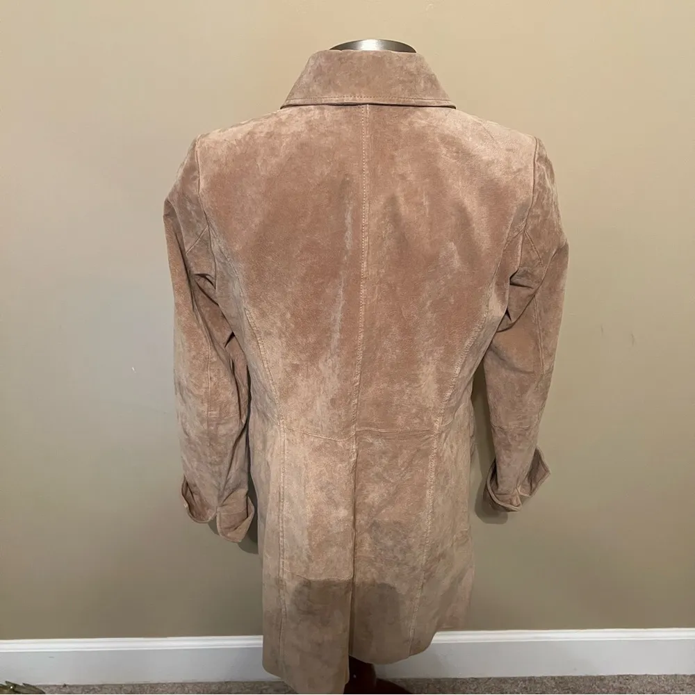 Vintage Dennis Basso Women’s Suede Leather Turn Lock Closure Jacket S Tan - Image 3
